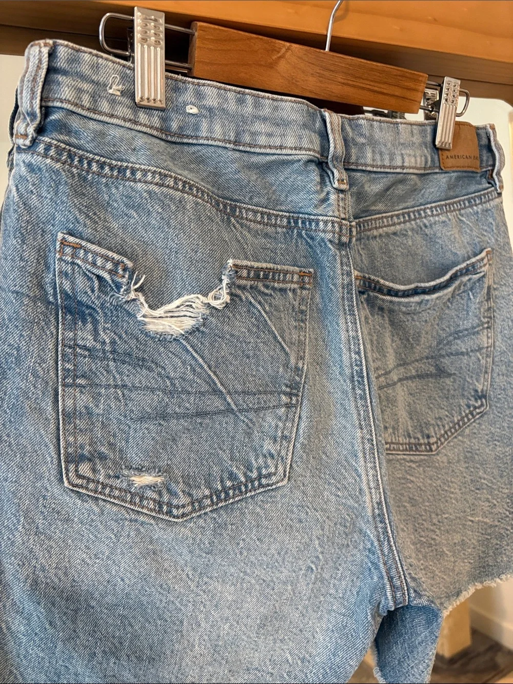 American Eagle Light Blue Distressed Baggy Mom denim shorts